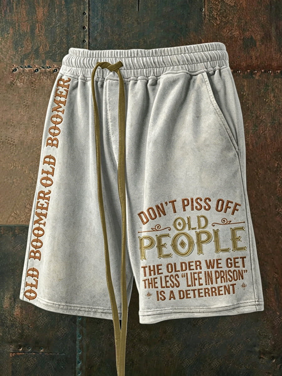 Men's Don't Piss Off Old Peopel Print Drawstring Shorts