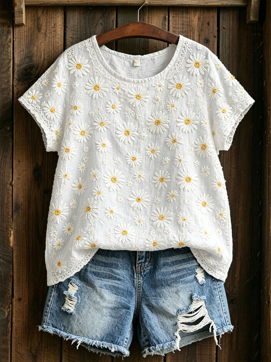 Women's Classic Daisy Flower Cotton Linen Dress
