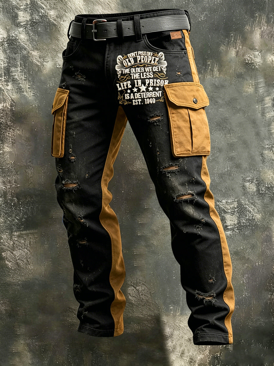 Men's Retro Old Fuckers Club Art Print Casual Workwear Trousers