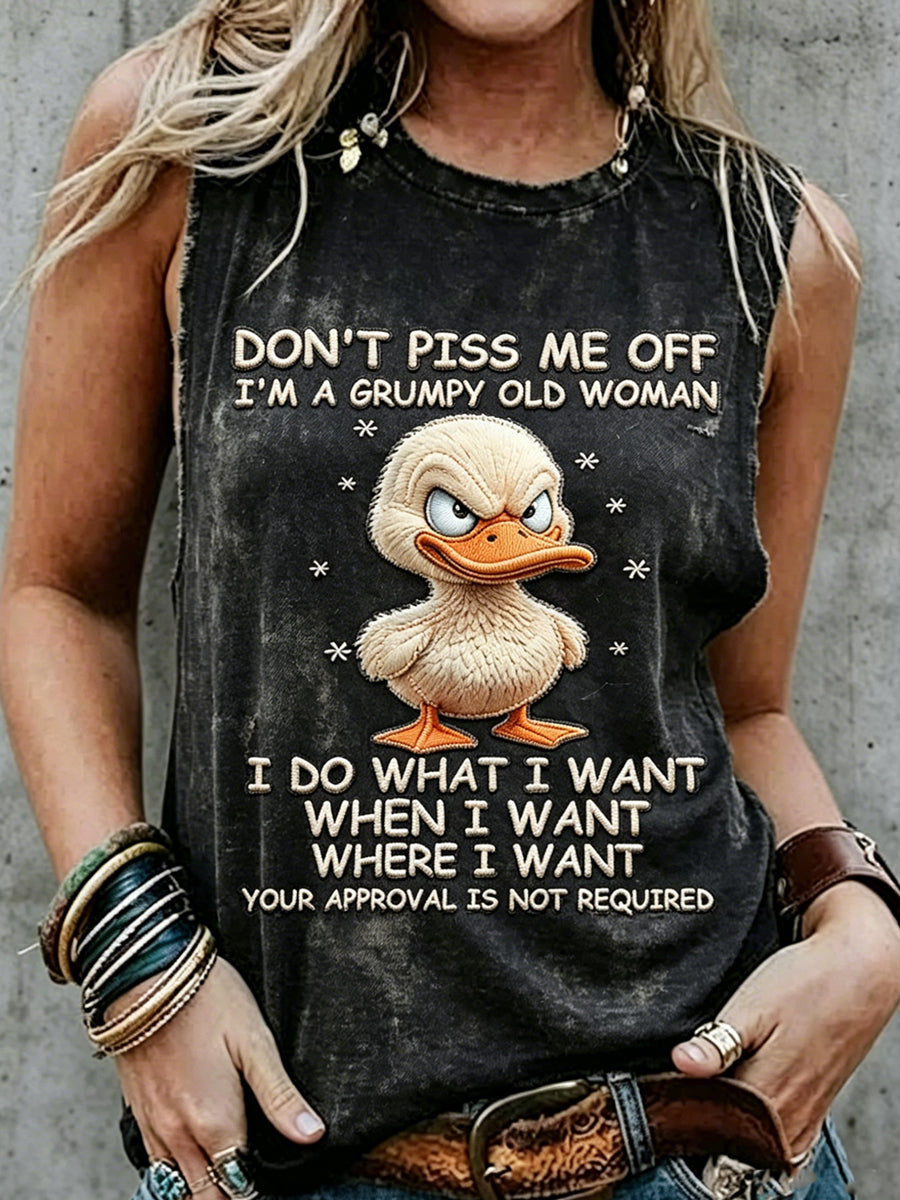Women's Retro Don't Piss Off Old Peopel Print Sleeveless Tank Top