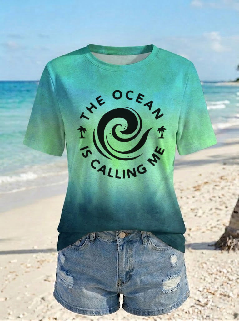 Women's The Ocean Is Calling Printed T-shirt