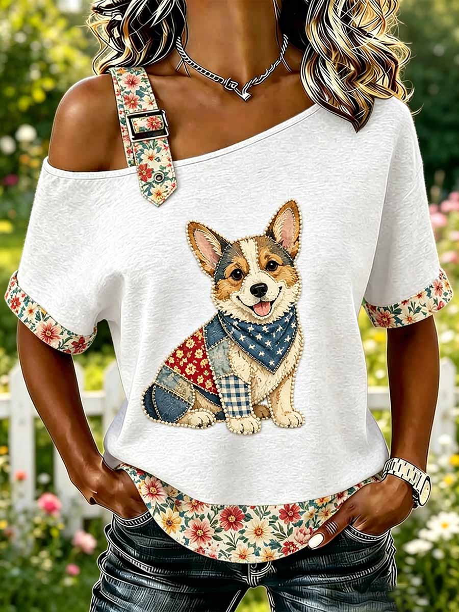 Women's Fashion Animal and Floral Patchwork Print T-Shirt