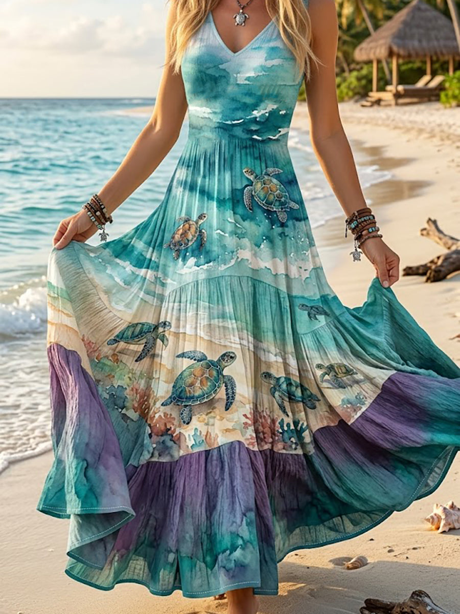 Women's Sea Turtle Print Vacation Dress