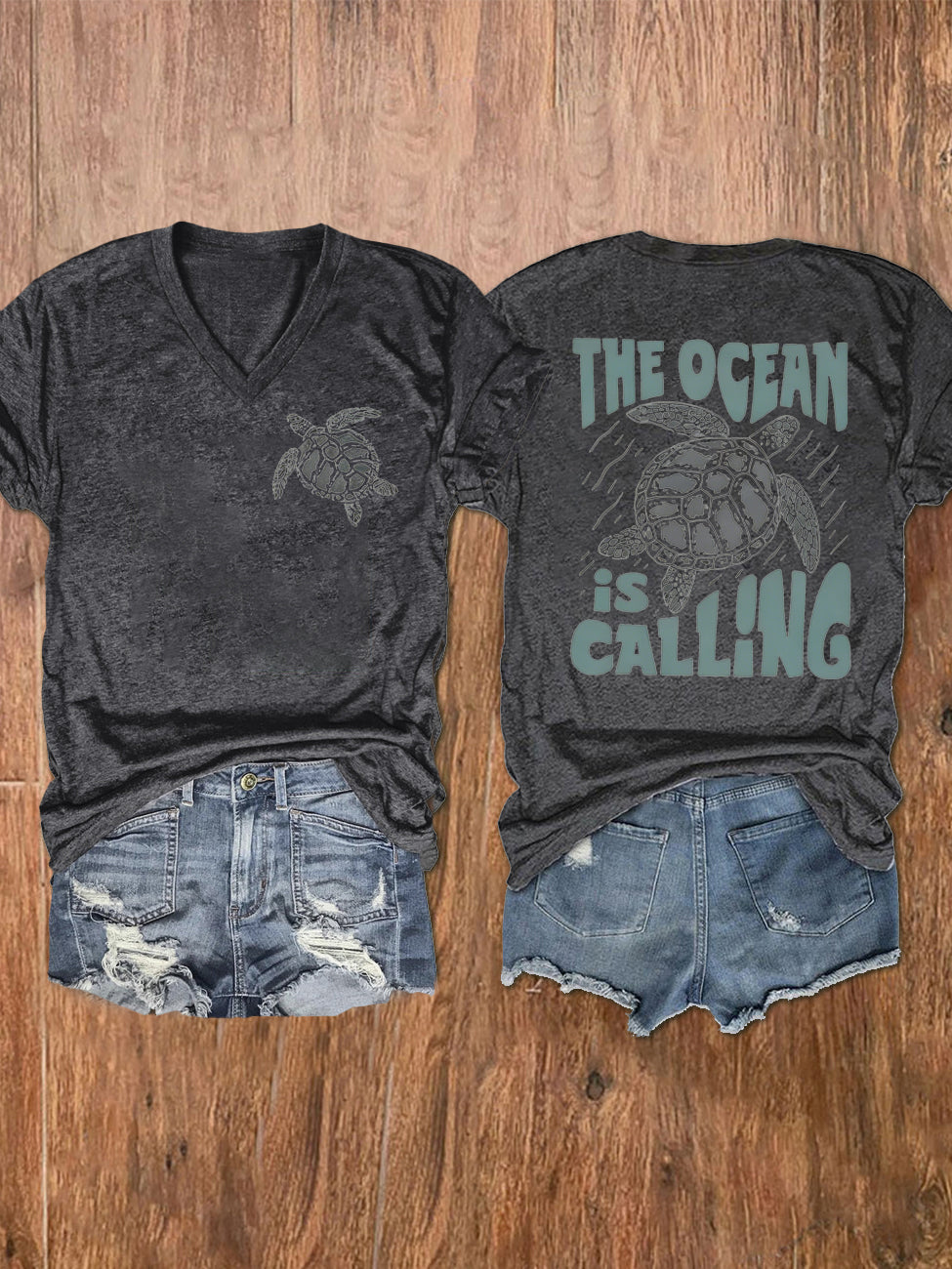Women's The Ocean Is Calling Printed V-neck T-shirt