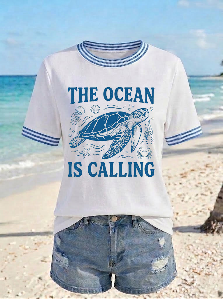 Women's The Ocean Is Calling Printed T-shirt