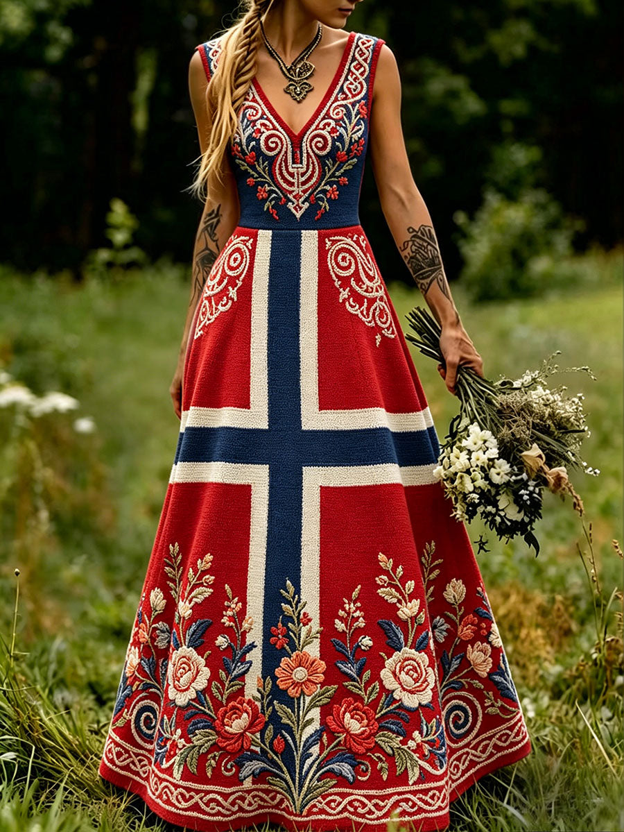 Women's Scandinavia Style Nordic Floral Viking Art Printed Dress