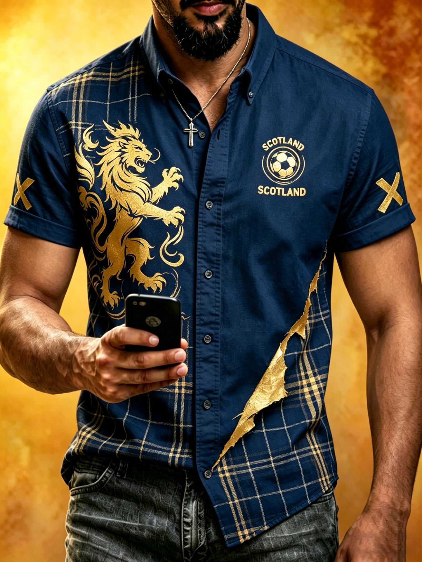 Men's Scottish Football Match Cheering Art Print Short-Sleeve Shirt