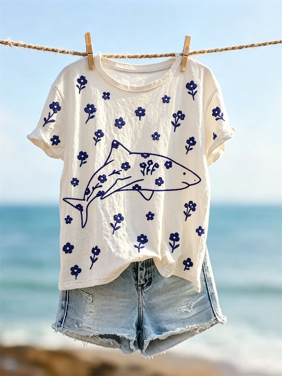 Women's Lovely Shart & Tiny Floral Print short-sleeved T-shirt