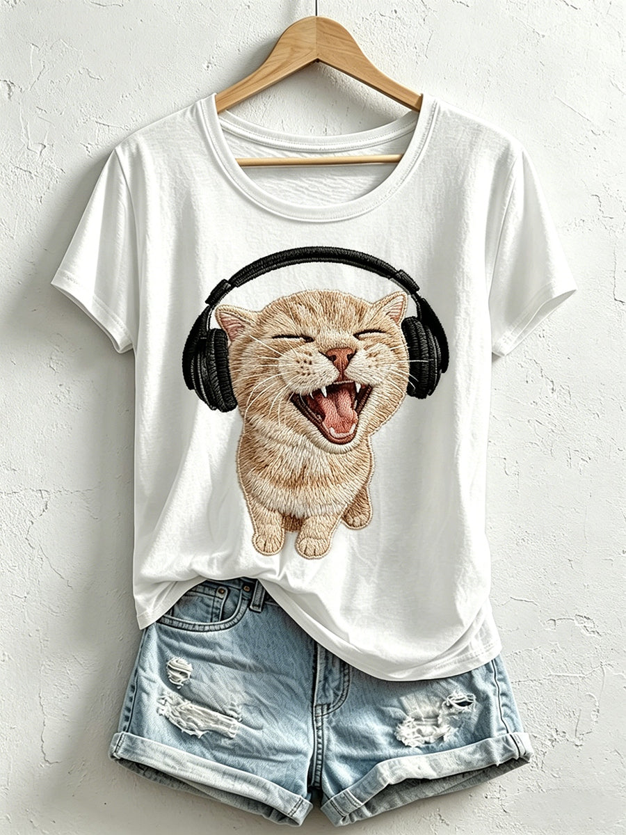Women's Funny Cat Print T-Shirt