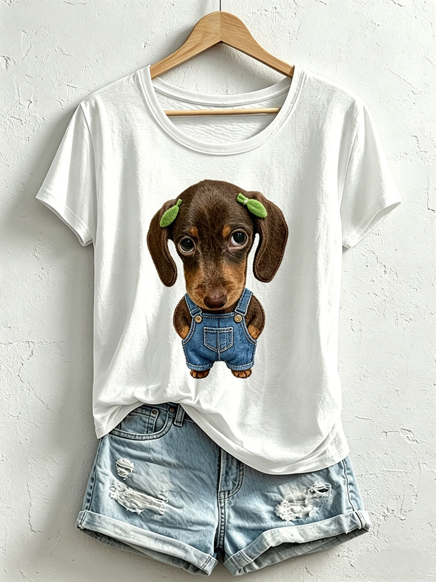 Women's Funny Dachshund Pattern T-Shirt