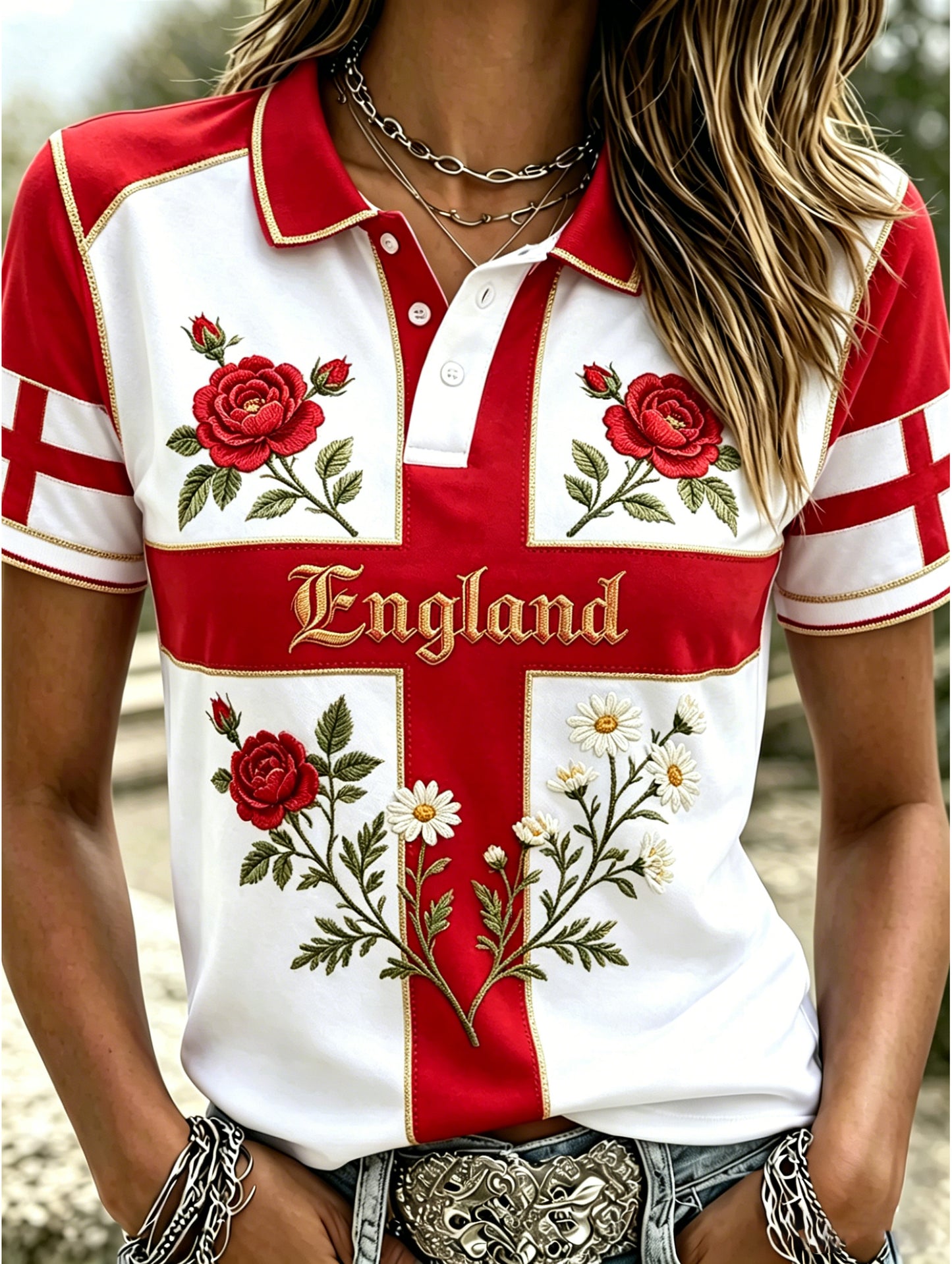 Women's England Football Polo T-Shirt
