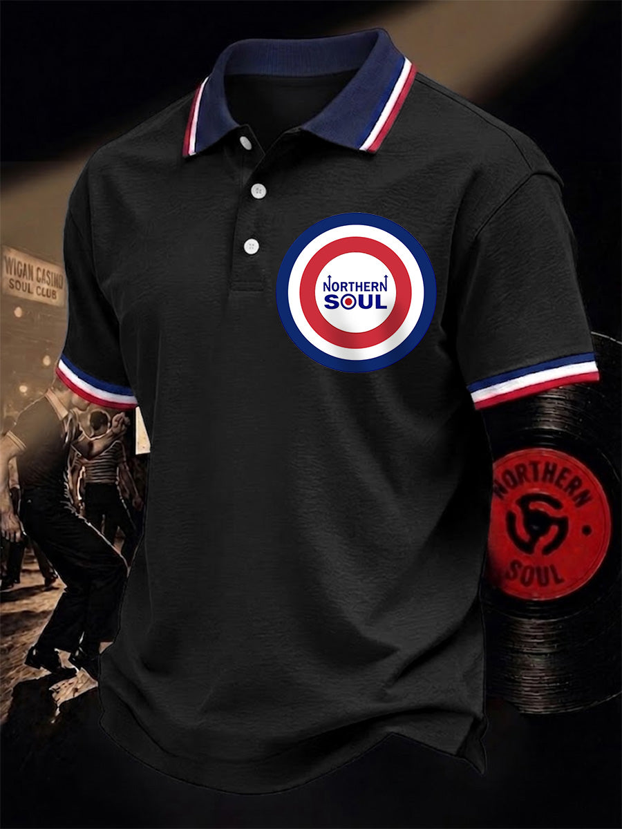 Men's Retro Northern Soul Print Casual Polo
