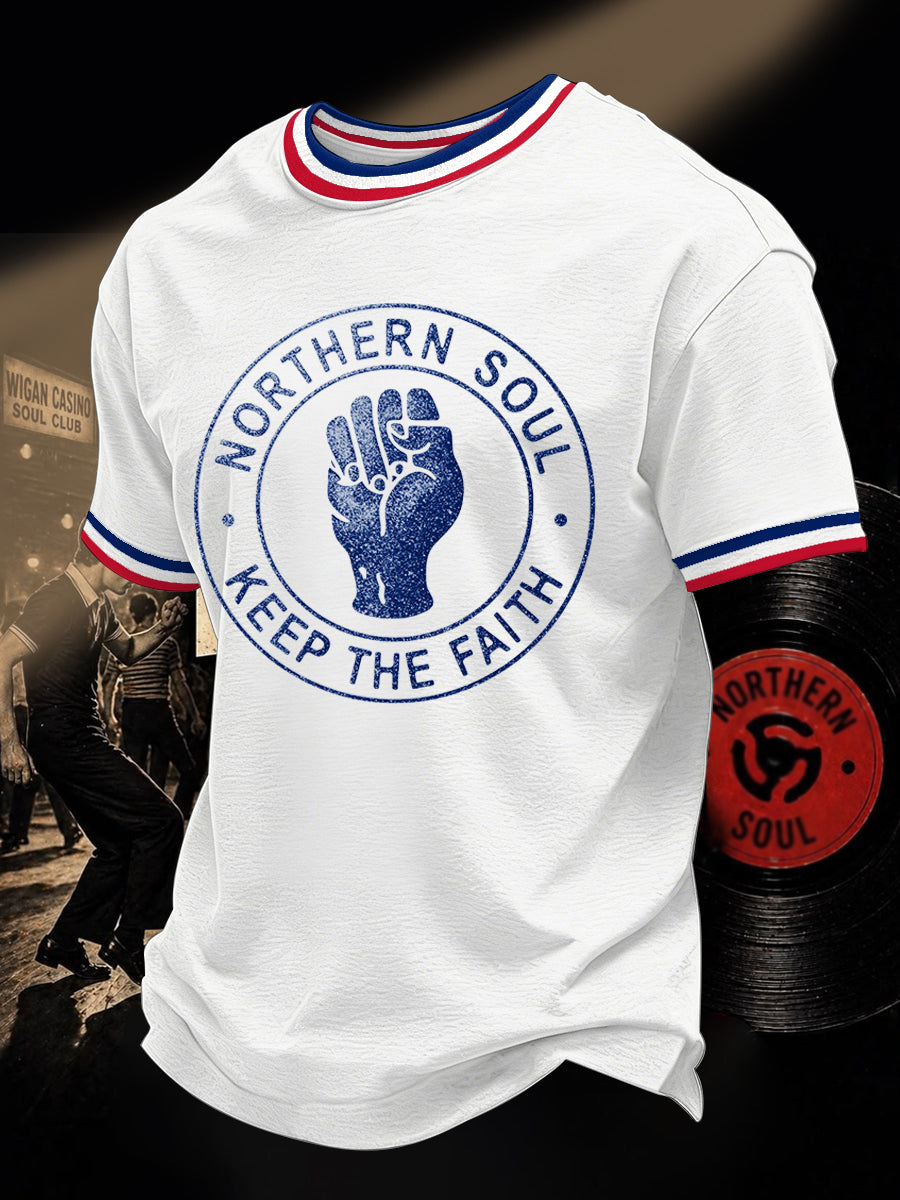 Men's Retro Northern Soul Keep The Faith Print Casual Tee