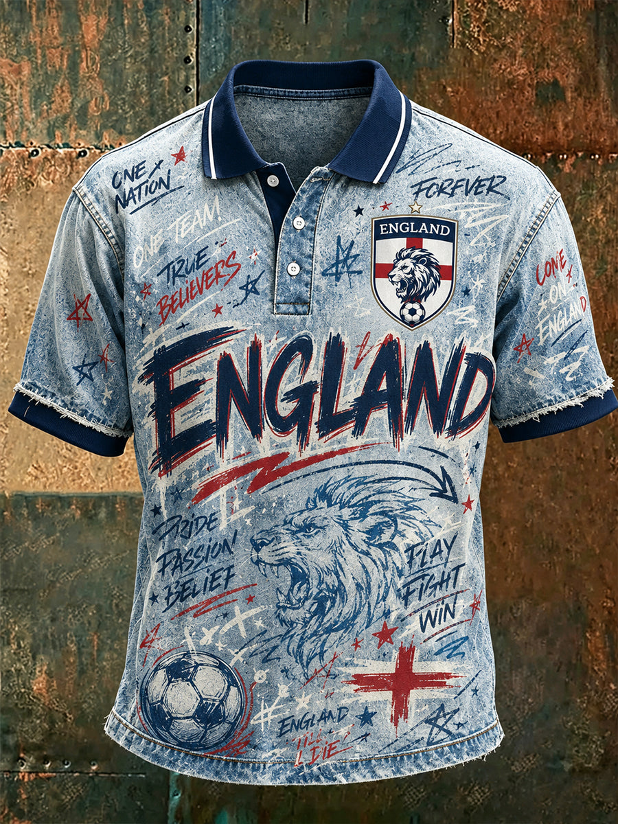 Retro England Football Fan Art Print Casual Jersey