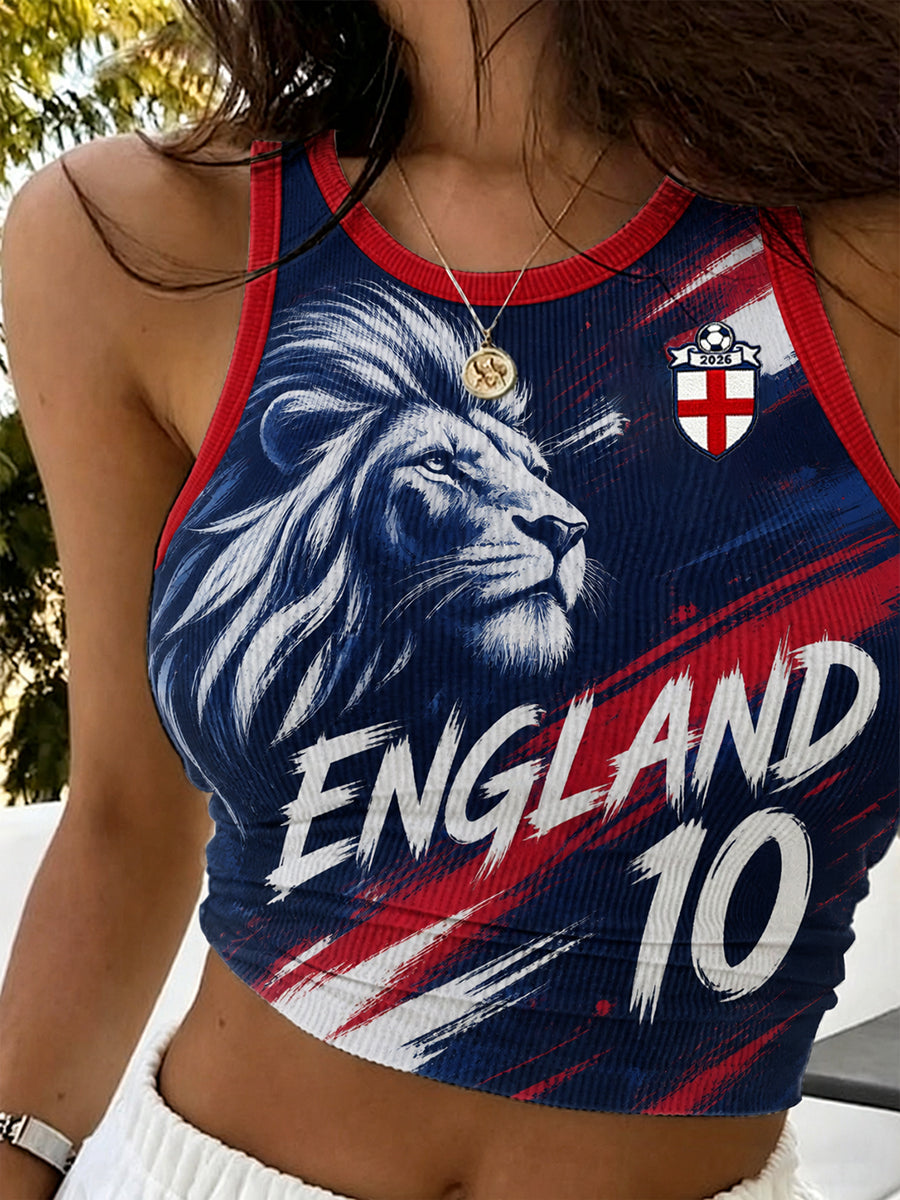 Women's Retro England Football Fan Art Print Casual Vest
