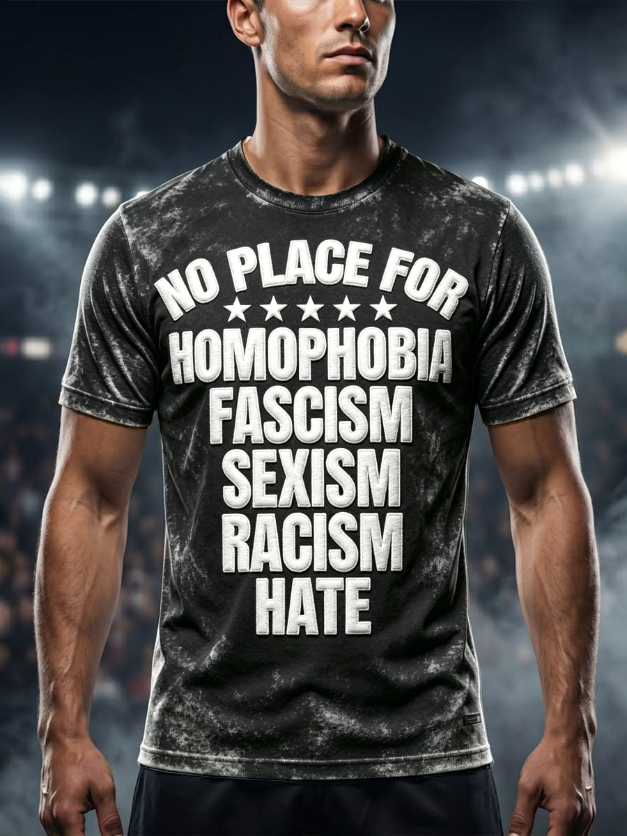 Men's Black Anti-Racism Slogan Print Casual T-Shirt