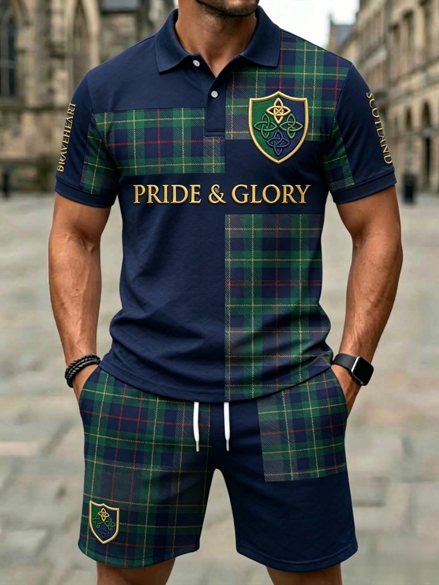 Men's Retro UK Scotland Football Lover 2026 Print Casual Polo & Shorts Set