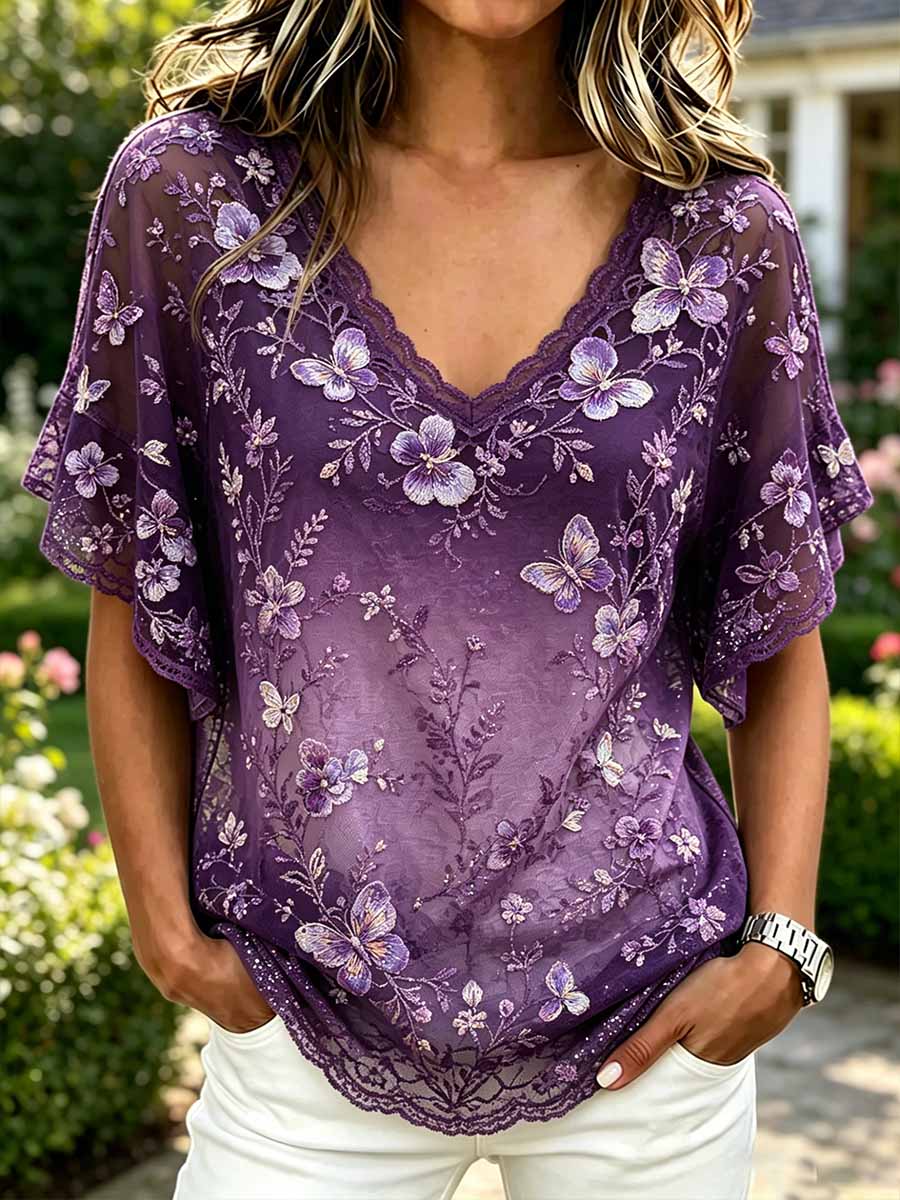 Women's Fashion Flowers Printed Casual T-Shirt
