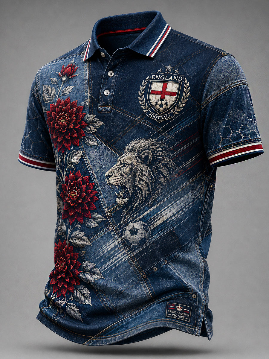 Retro England Football Fan Art Print Casual Jersey