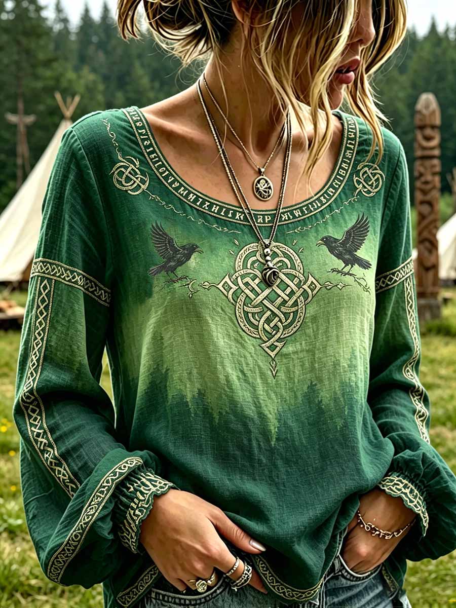 Women's Viking Art Pattern Print T-Shirt