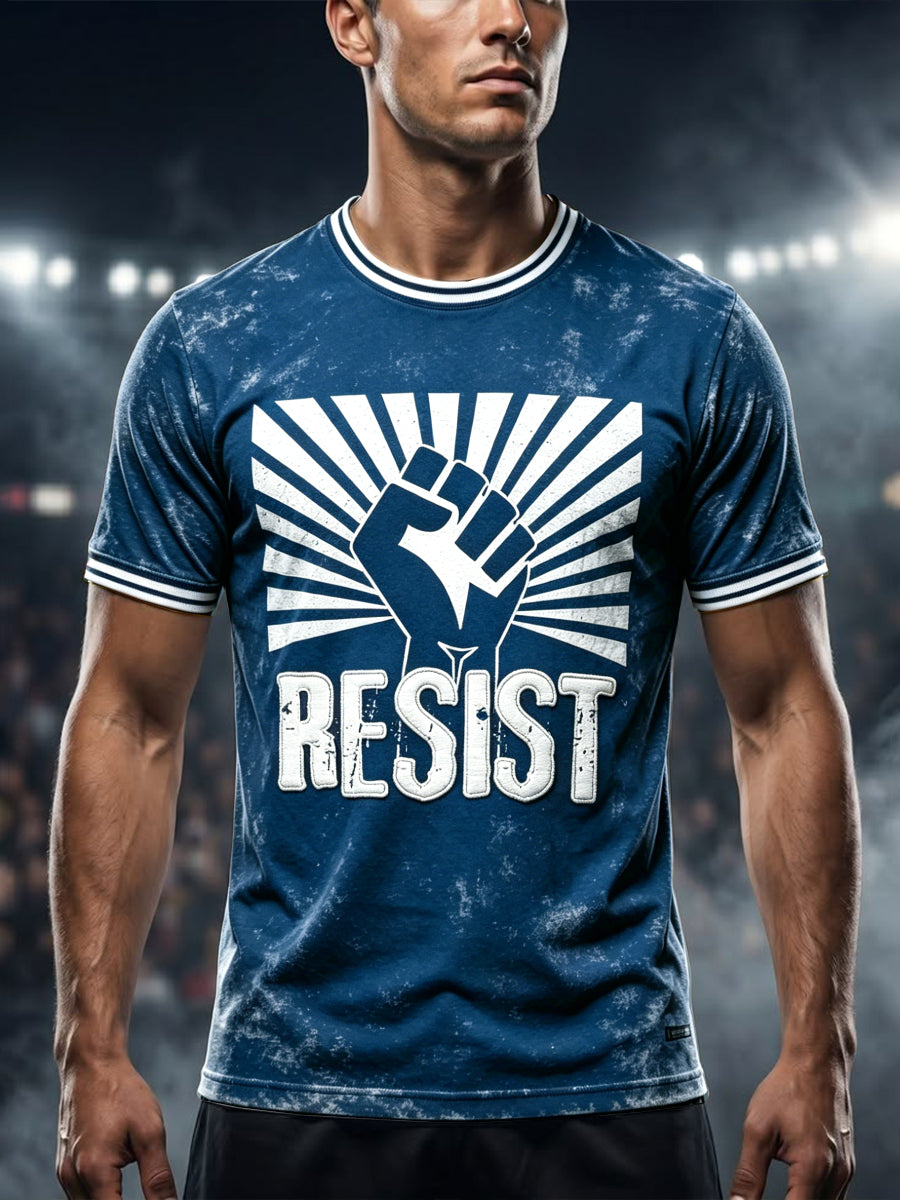 Men's Anti-Racism Resist Print Blue Casual T-shirt