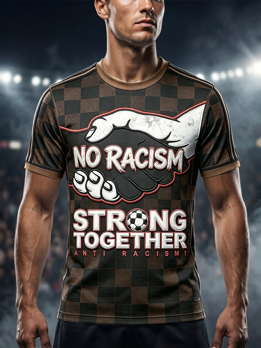 Men's Vintage Checked Anti-Racism Football Print Casual T-Shirt