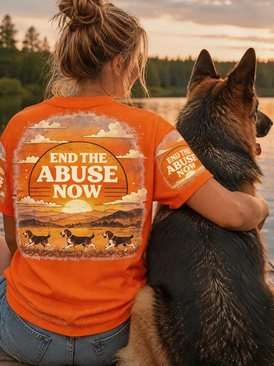 Women's Save The Beagles Print Round Neck T-shirt
