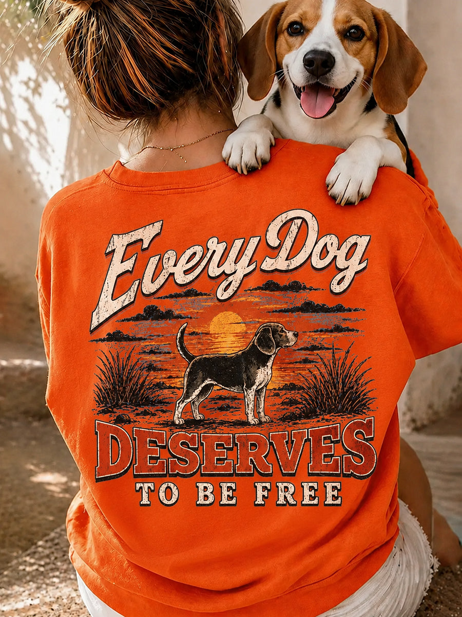 Women's Save The Beagles Print Round Neck T-shirt