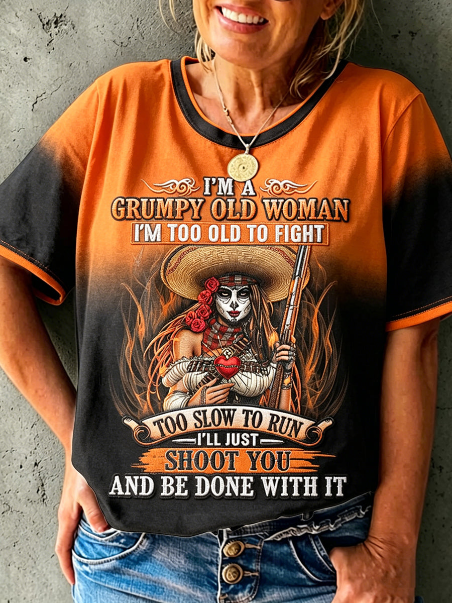 Women's Grumpy Old Woman Printed Vintage Fashion Loose Short Sleeve T-Shirt