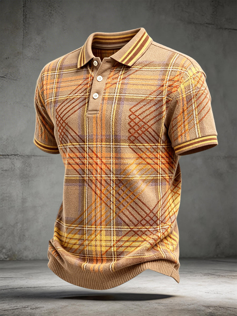 Men's Brown The Stone Rose Vintage Check Print Casual Polo Shirt
