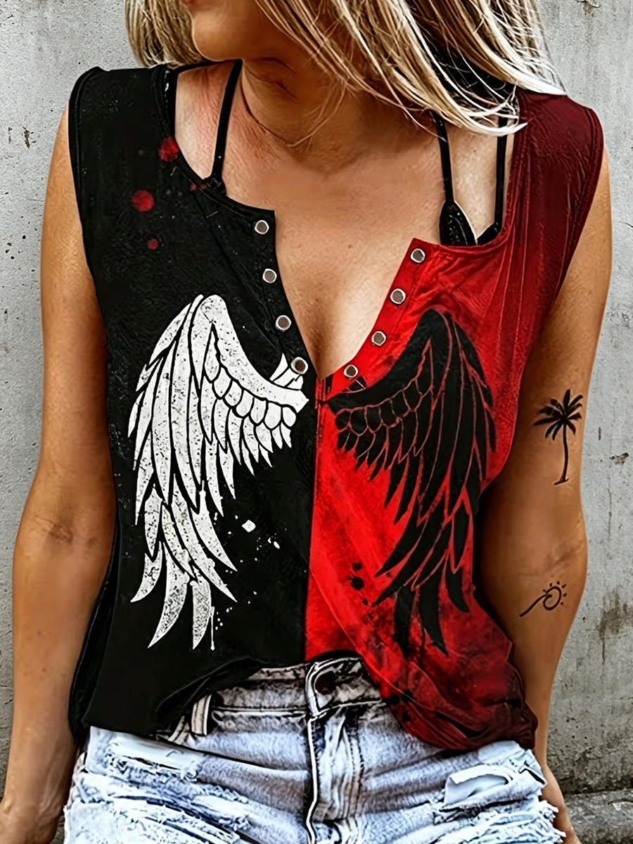 Women's Retro Wing Print Sleeveless Tank Top