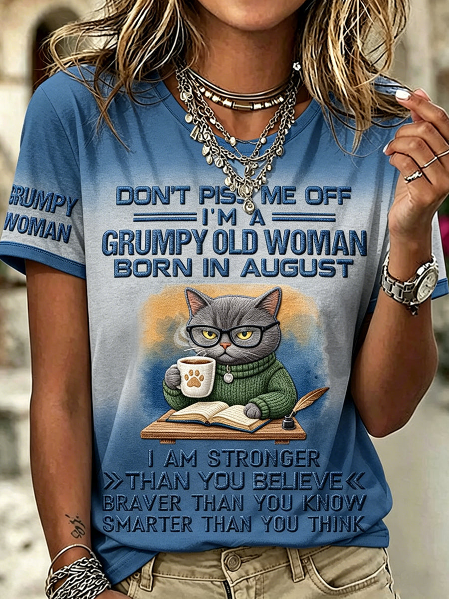 Women's Grumpy Old Woman Printed Vintage Fashion Loose Short Sleeve T-Shirt