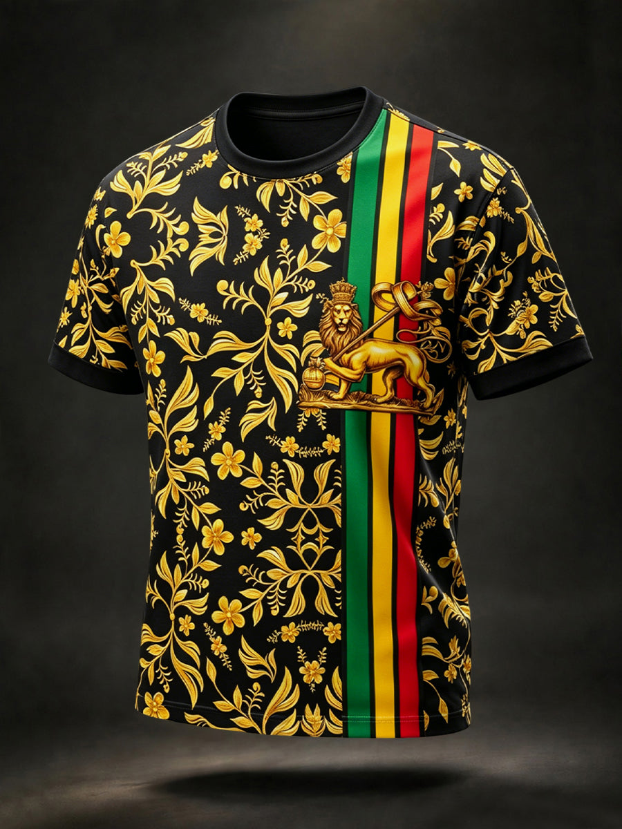 Retro Reggae Fan Patterned Casual T-Shirt