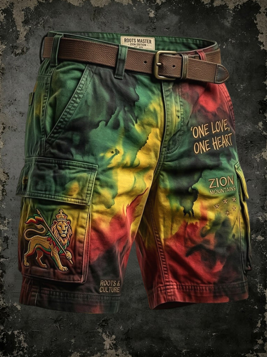 Retro Reggae-Inspired Art-Dye Casual Work Shorts