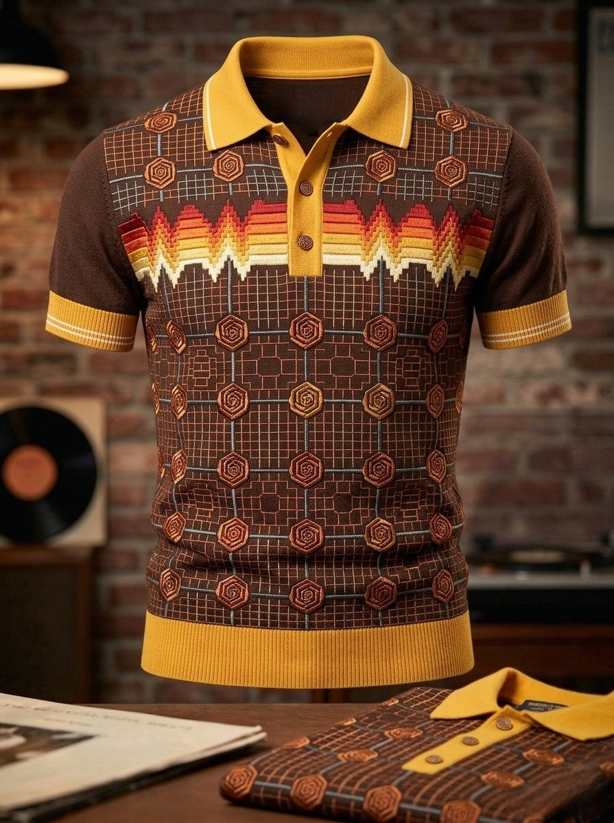 Men's Brown The Stone Rose Print Casual Polo Shirt