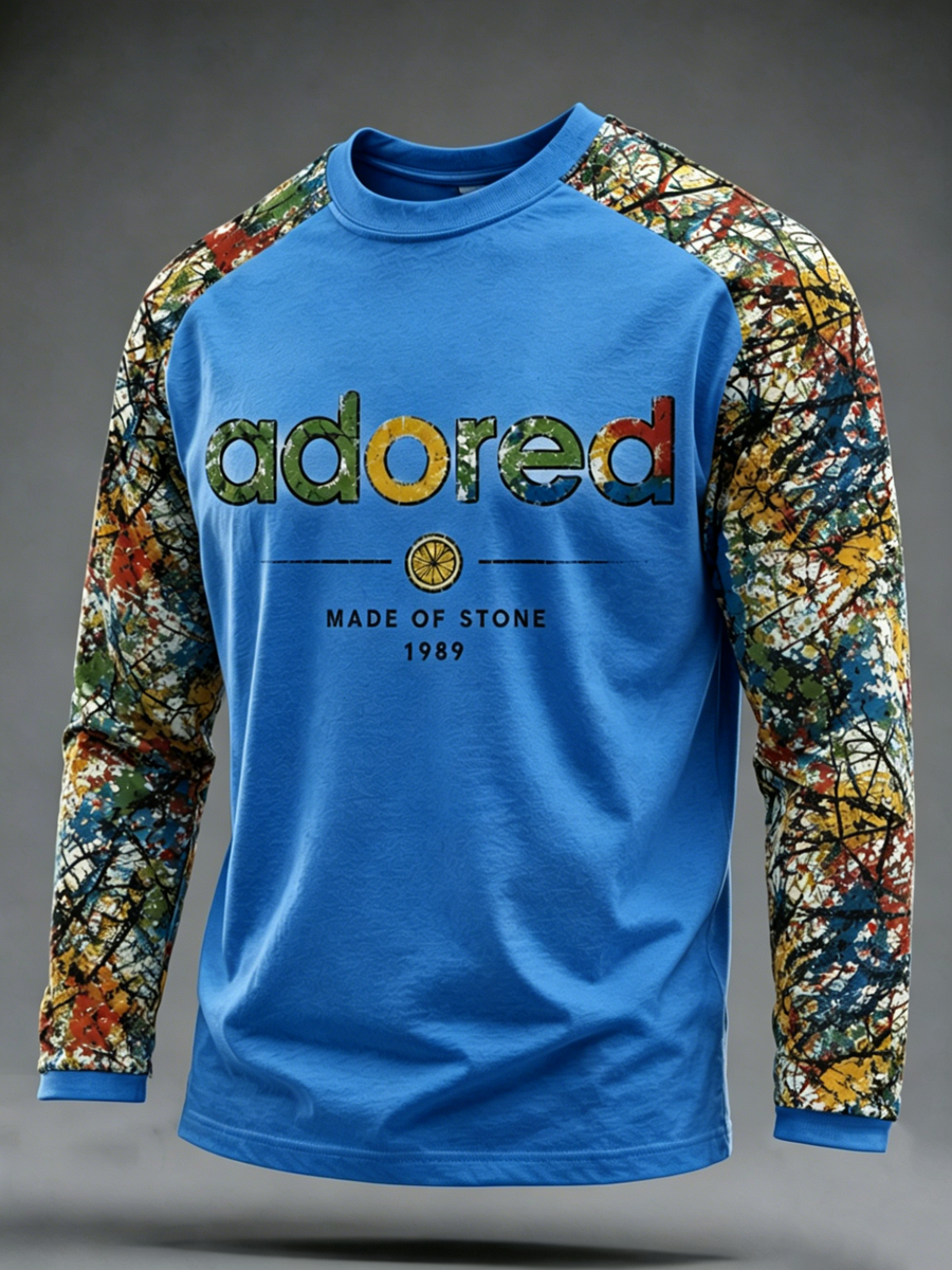 Men's Lemon Roses Music Lover Printed long sleeve round neck T-shirt