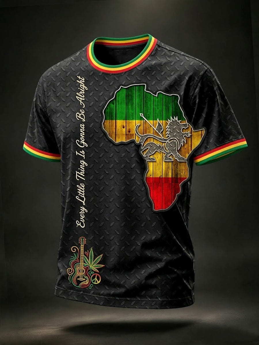 Retro Reggae Music Map Art Casual T-Shirt