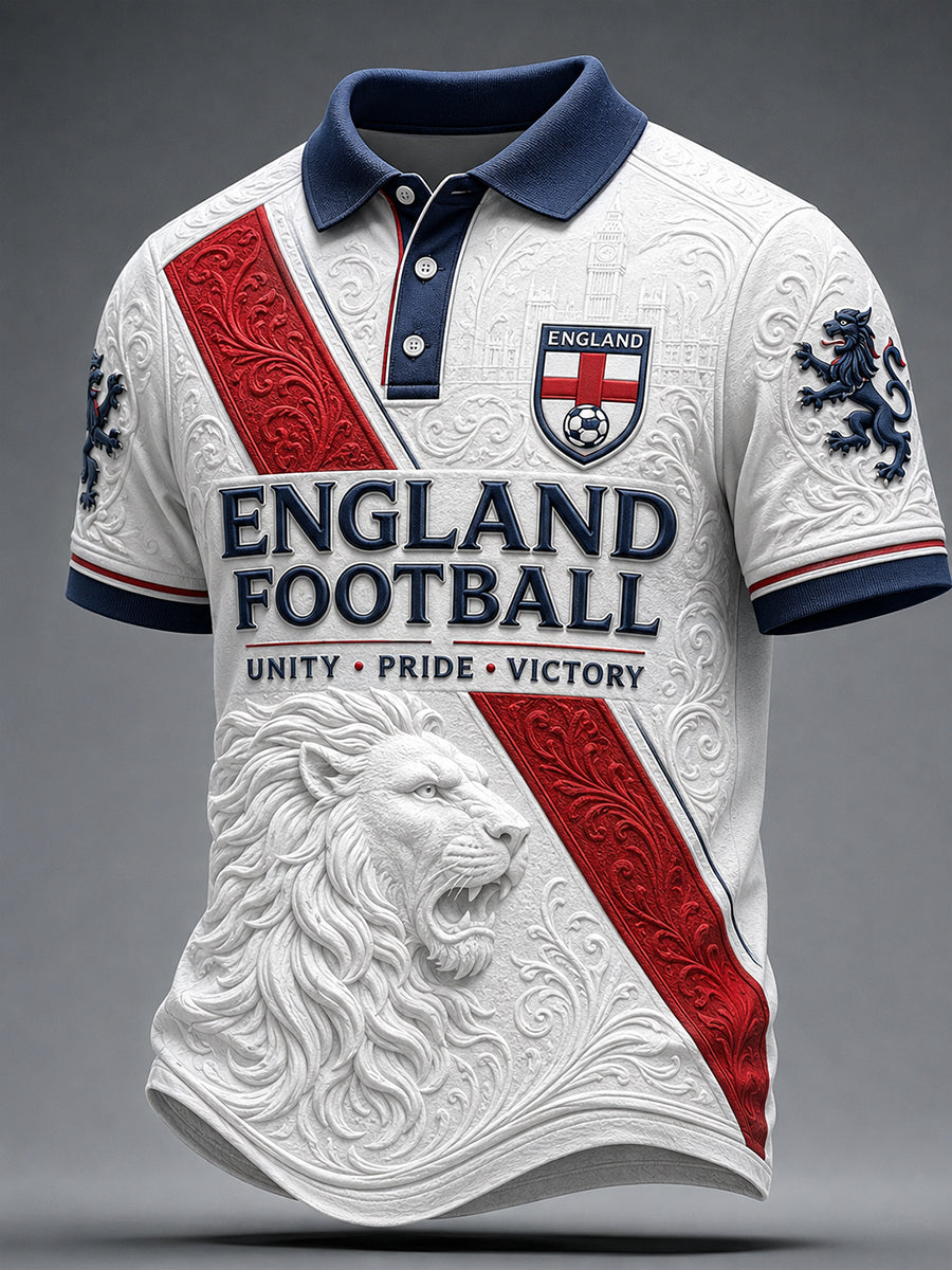 Men's Retro England Football Fan Art Print Casual Jersey