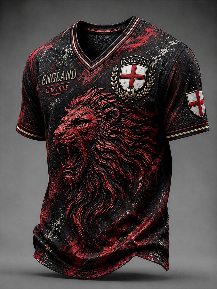 Men's Retro England Football Fan Art Print Casual Jersey