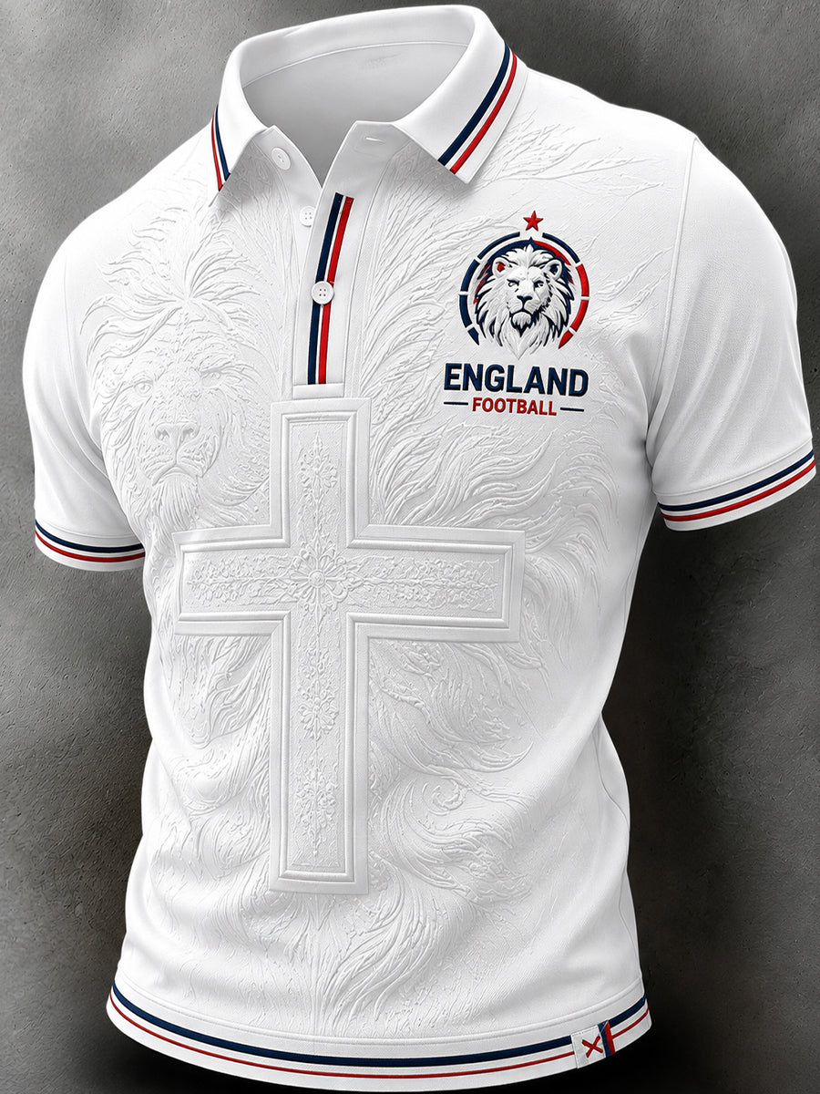 Men's Retro England Football Fan Art Print Casual Jersey