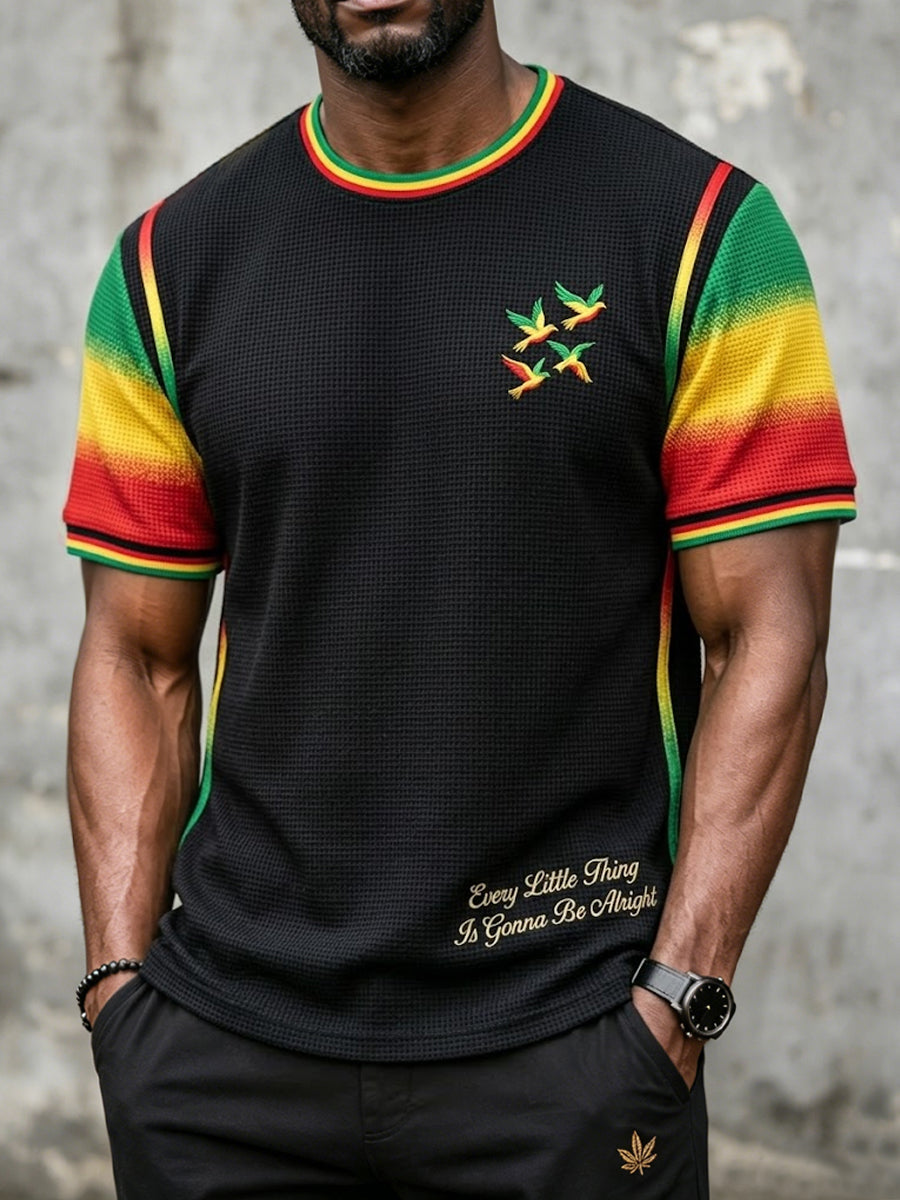 Men's Retro Reggae-Inspired Gradient Patchwork Casual T-Shirt