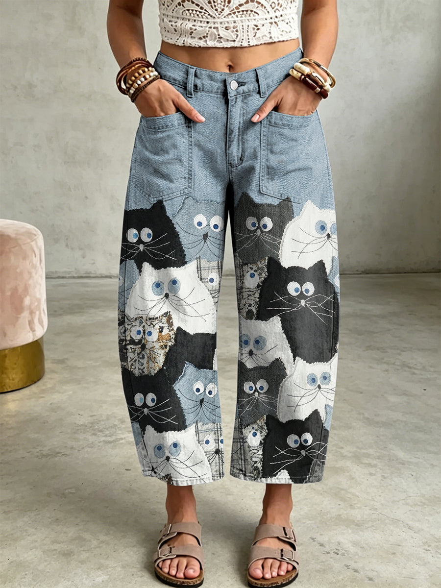 Women's Animal Art Print Pocketing Trousers