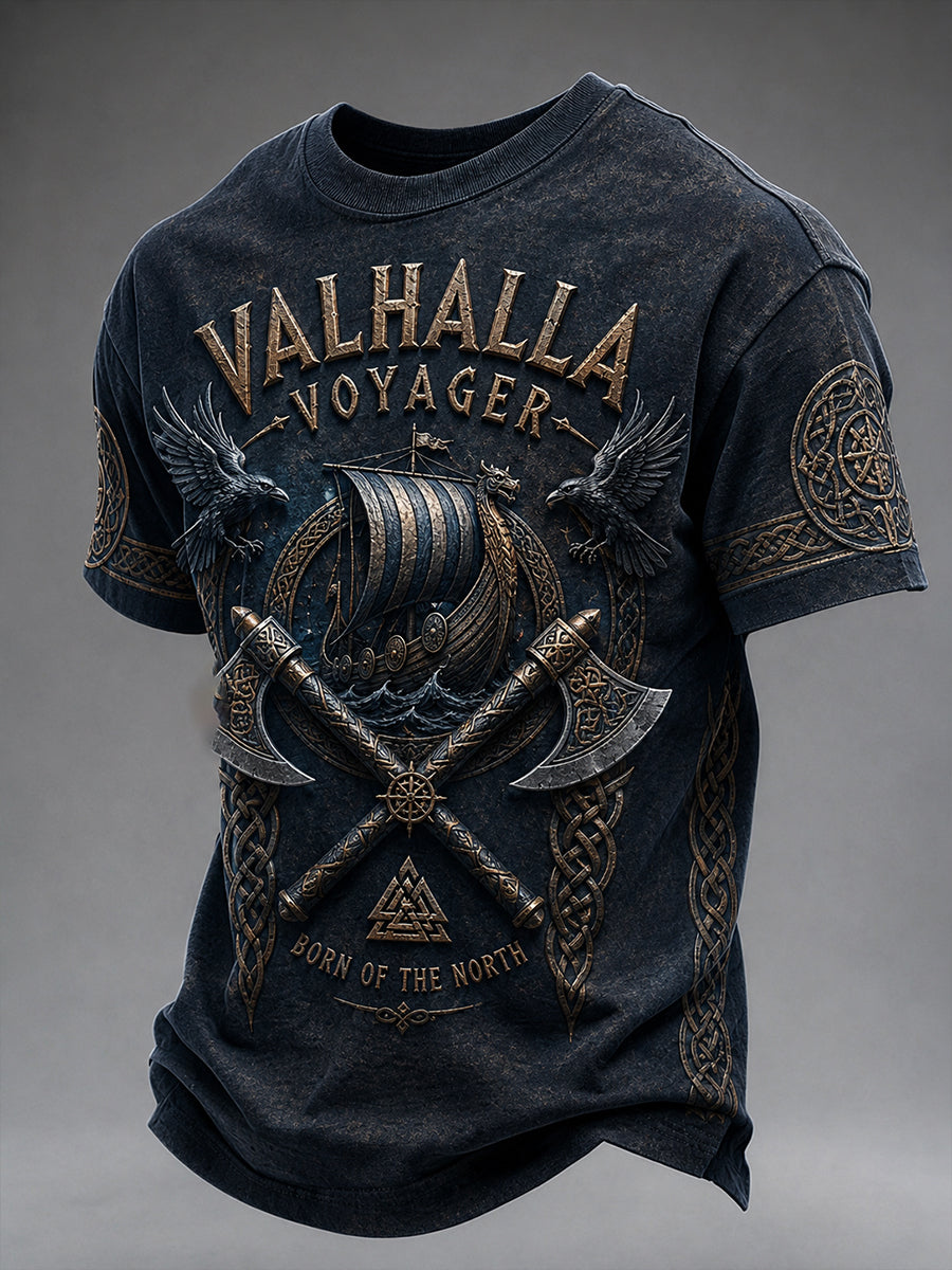 Men's Retro Viking Element Print Short-Sleeve T-Shirt