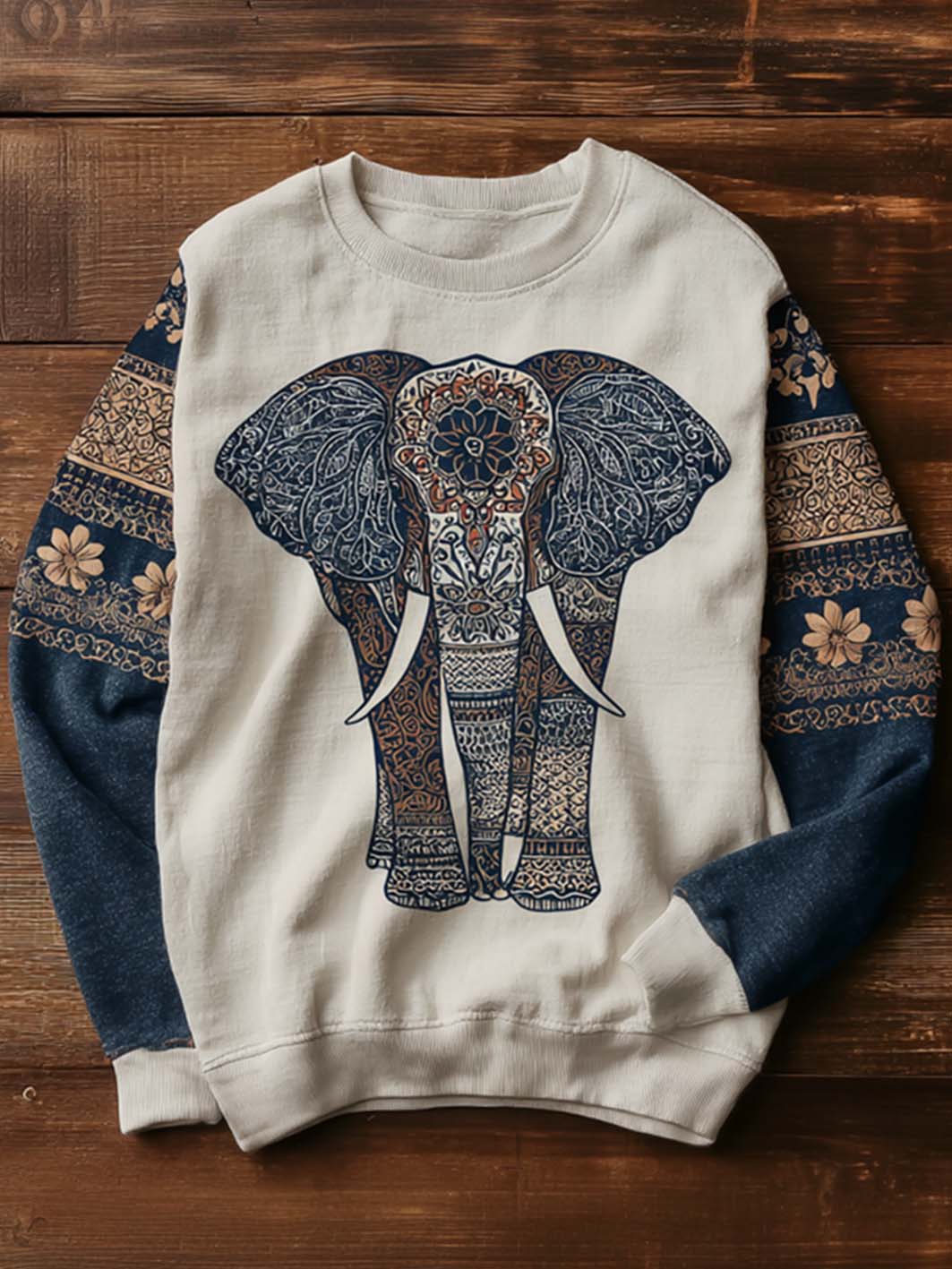 Women's bohemian floral elephant pattern printed casual sweatshirt