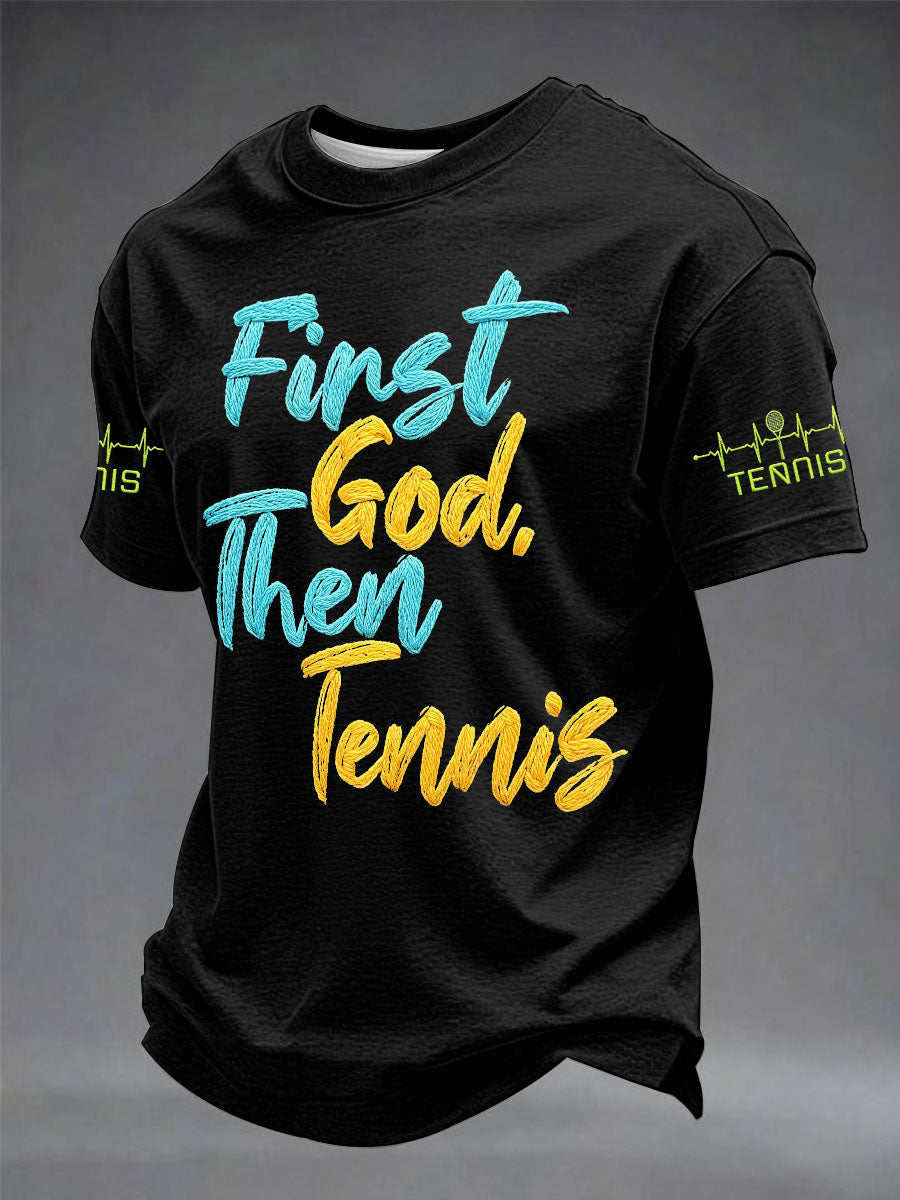 Men's"First God Then Tennis" Sports Unisex Casual T-shirt