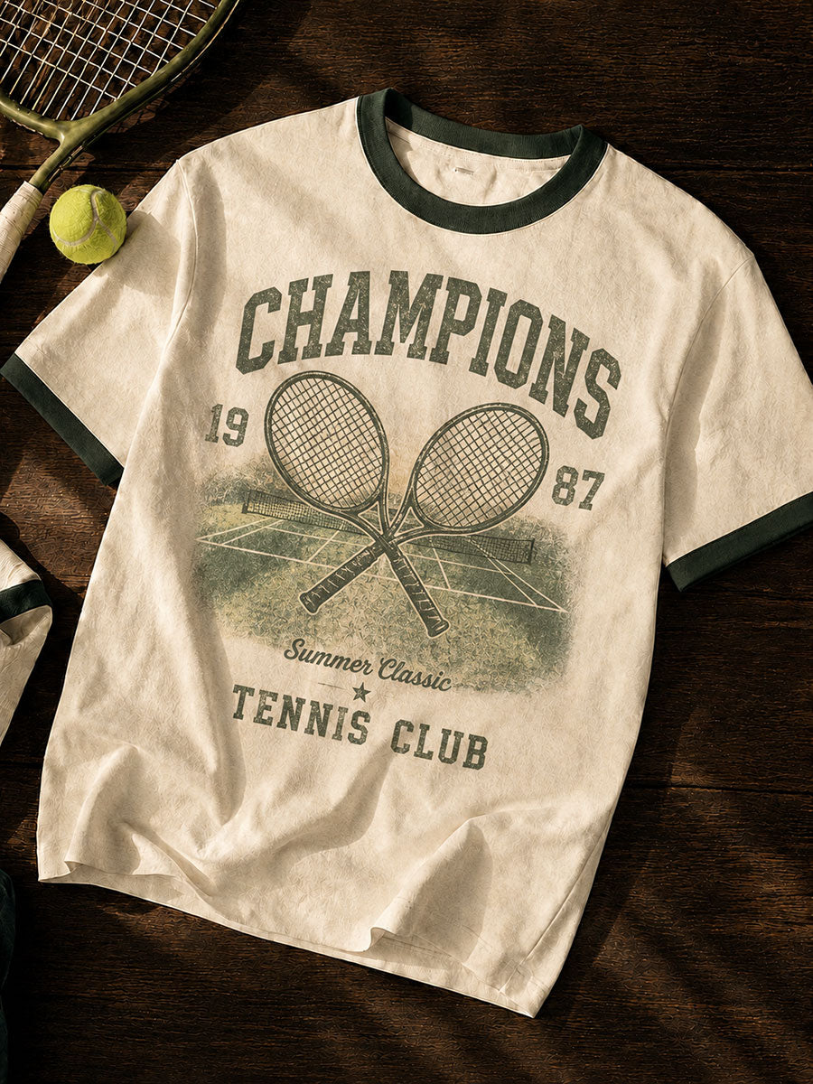 Men's Tennis Print Casual T-Shirt