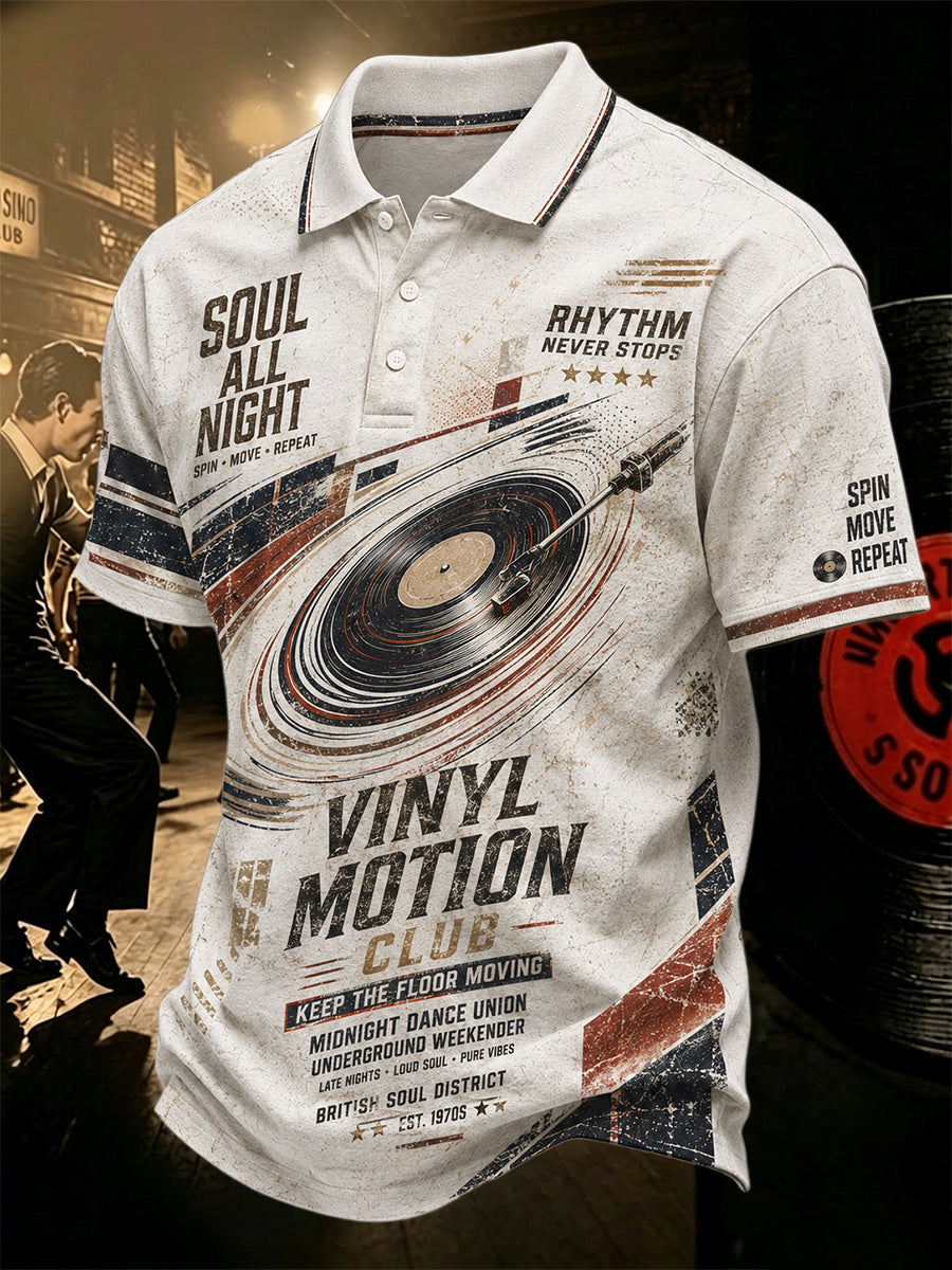 Men's Retro Northern Soul Print Casual Polo