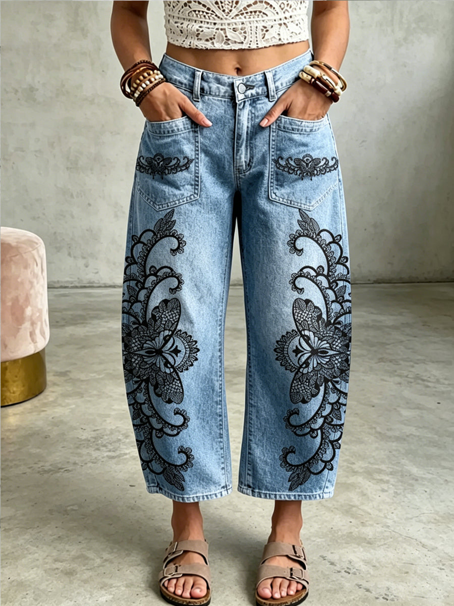 Women's Animal Butterfly Art Print Pocketing Trousers