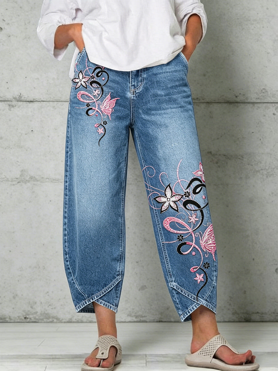 Women's Animal Butterfly Art Print Trousers