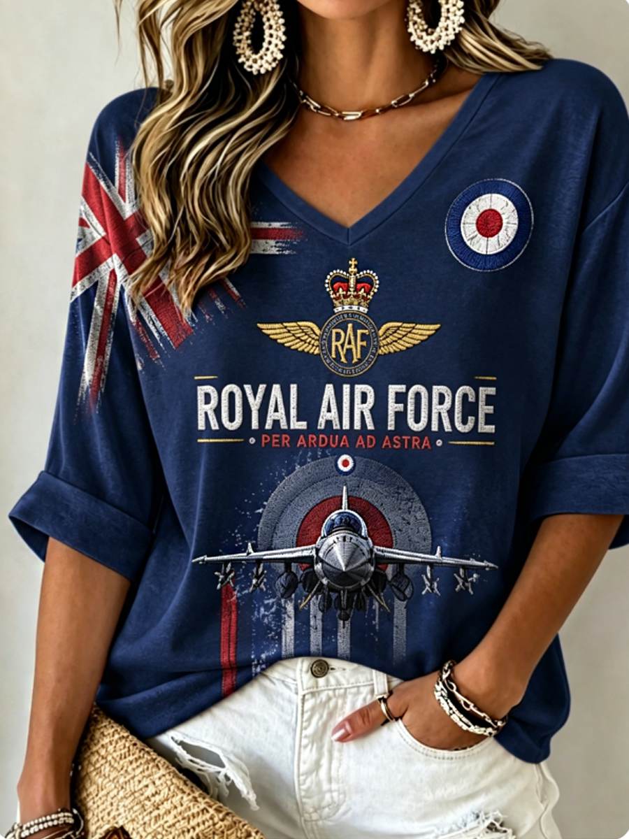 Women's Mid-length Sleeves V-Neck T-Shirt
